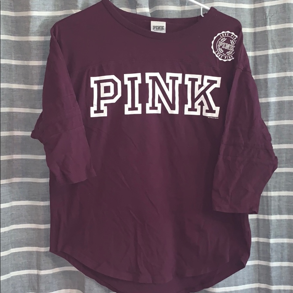 Victoria’s Secret Pink burgundy baseball tee